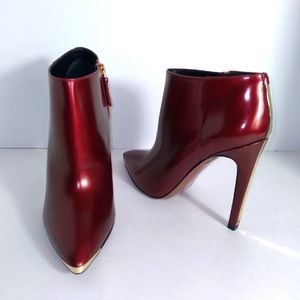 HUGO BOSS Burgundy Leather w/Gold Pointed Tip High-Heeled Ankle Boots-Size 40